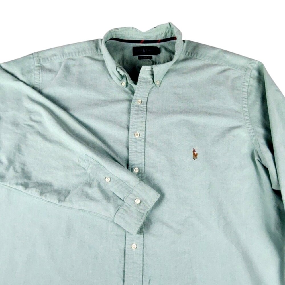 Ralph Lauren Shirt Mens Big 3X Green Long Sleeve Button Down Pony Logo Flaw